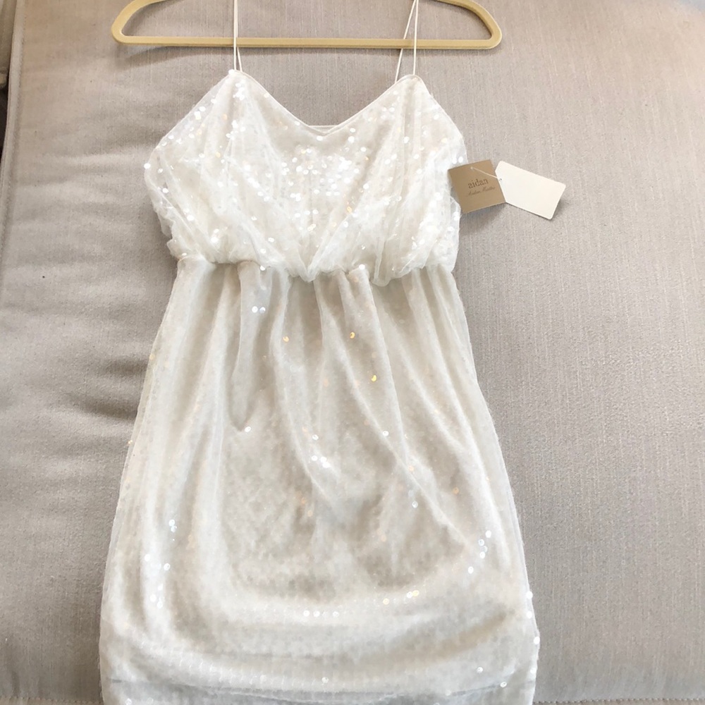 White sequin spaghetti strap dress